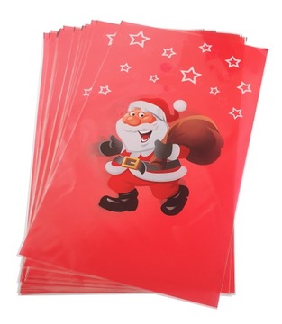 Torebki ŚWIĄTECZNE WORKI CELOFANOWE FOLIOWE czerwone MIKOŁAJ 30x50 50 szt.