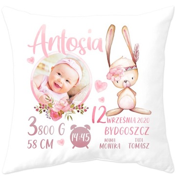 PODUSZKA ZE ZDJĘCIEM METRYCZKA CHRZEST URODZINY