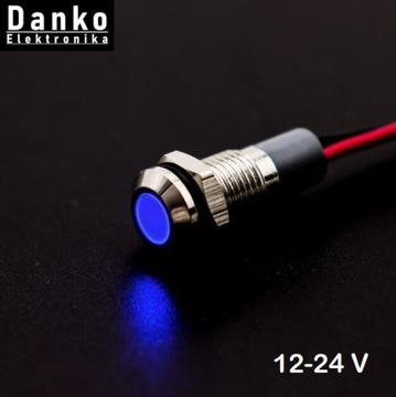 Lampka sygnalizacyjna kontrolka dioda wskaźnik Niebieski Led 12V 24V 6mm
