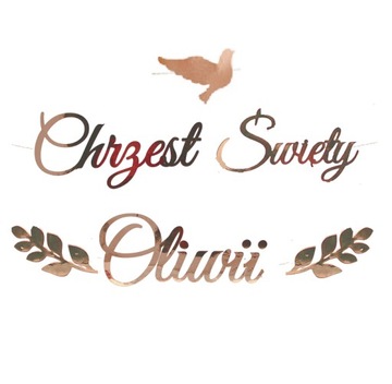 BANER na Chrzciny gołąbek CHRZEST ROSE GOLD + IMIĘ