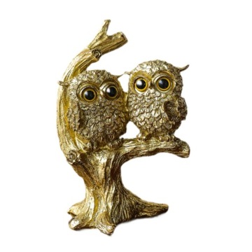 Złota sowa figurka ozdoba nowoczesny ładny prezent 12,5x9,3x18,5cm para sów
