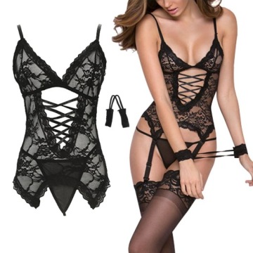 ZMYSŁOWY KOMPLET BIELIZNA DAMSKA SEXY ZESTAW BODY KORONKA KOSZULKA STRINGI