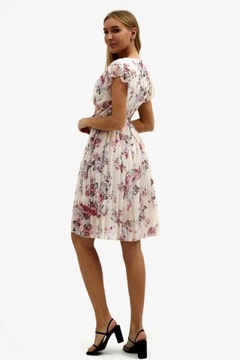Elegancka sukienka szyfonowa w kwiaty plisowana