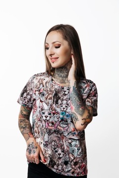 Unikatowy T-shirt damski print na krótki rękaw nadruk KOTY sfinksy PL XL
