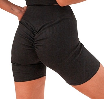KRÓTKIE SPODENKI PRĄŻEK LEGGINSY PUSH UP CZARNE S/M