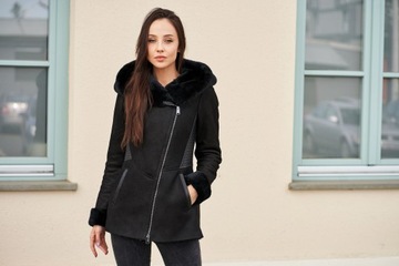 ДУБЛЕНКА ЖЕНСКАЯ С КАПЮШОНОМ, ВСТАВКАМИ ПЕРЕДНИМИ ZL01