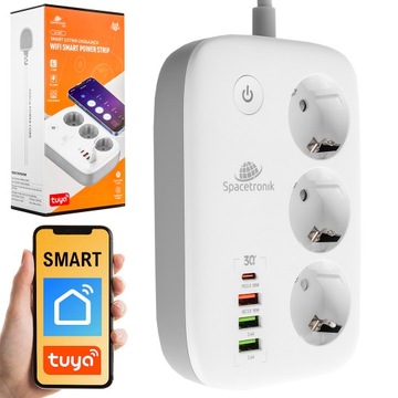 Listwa Zasilająca SMART Home Tuaya WIFI 4x USB Licznik Prądu Spacetronik
