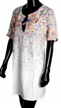 Szara trapezowa sukienka wzór kwiaty luźna XL 42