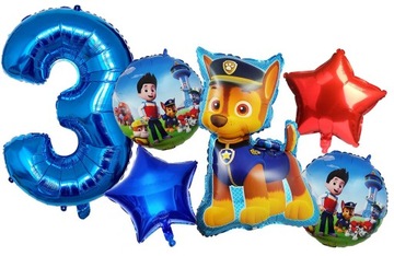 6 BALONÓW BALON FOLIOWY cyfra 3 TRZY TRZECIE URODZINY CHASE PSI PATROL