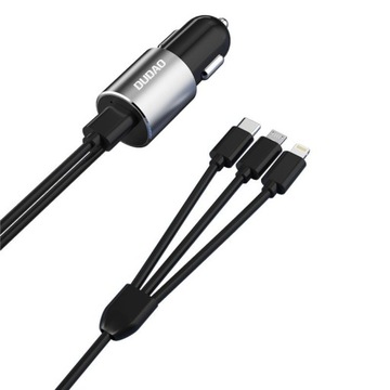 DUDAO FAST + МОЩНОЕ АВТОМОБИЛЬНОЕ ЗАРЯДНОЕ УСТРОЙСТВО + КАБЕЛЬ LIGHTNING USB-C microUSB