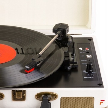 Проигрыватель с колонками в чемодане BT USB белый + Винил