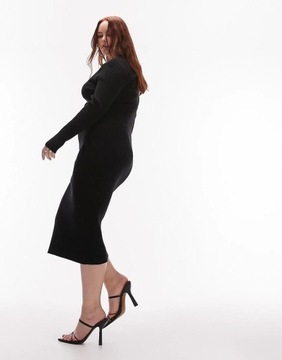 Topshop NH2 ezz czarna midi sukienka prążki długi rękaw XL