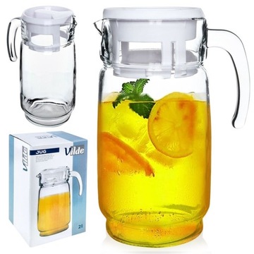 Dzbanek NA NAPOJE wodę sok lemoniadę do napojów szklany z pokrywką 2L