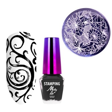 Zestaw MollyLac blaszka + czarny lakier do stempli wzorów 10ml black