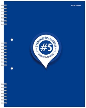 KOŁOZESZYT STUDENT BOOK B5 100 kartek KRATKA 5 kolorowych zakładek TOP 2000