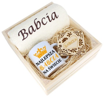 SUPER PREZENT DLA BABCI RĘCZNIK + KUBEK SKRZYNKA