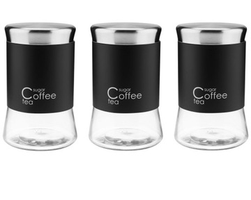 3x Pojemnik szklany 1L kawa herbata cukier czarny