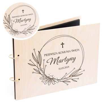 Personalizowany album na zdjęcia z Pierwszej Komunii z imieniem drewniany
