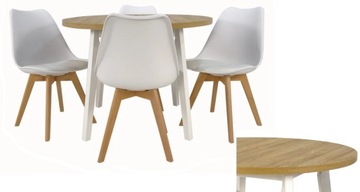 stół okrągły 100 cm + 4 krzesła kubełkowe / scandi style