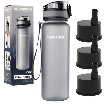 Butelka Aquaphor City z filtrem Szara Bidon 0,5L Filtr Węglowy 3 Wkłady
