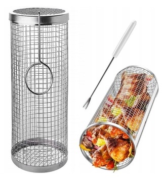 KOSZ do grillowania warzyw obrotowa siatka ruszt na grill wędzarni 30x9cm