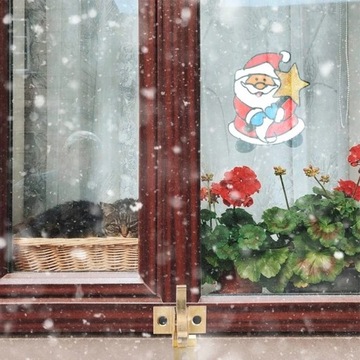 РОЖДЕСТВЕНСКАЯ ГЕЛЕВАЯ НАКЛЕЙКА НА ОКНО, ДЕД МОРОЗ, СНЕЖИКИ, ДВУСТОРОННЯЯ