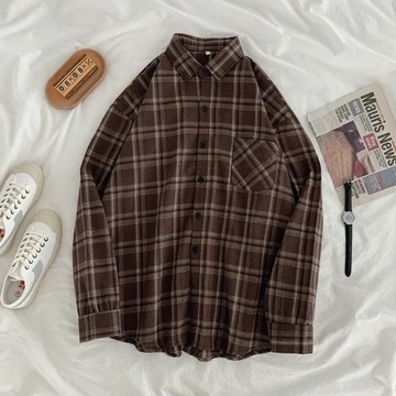 Women Shirt Plaid Oversize Turn-down Collar Leisur