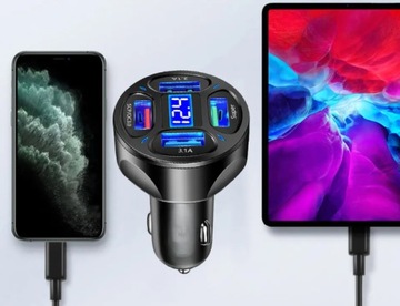 Комплект быстрого автомобильного зарядного устройства 4xUSB 7А + кабель 3в1