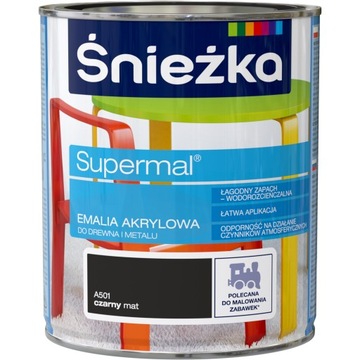 ŚNIEŻKA SUPERMAL EMALIA AKRYLOWA CZARNY MAT 800ML