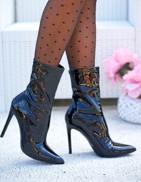 Czarne Lakierowane Botki Buty Na Szpilce Alexis 41