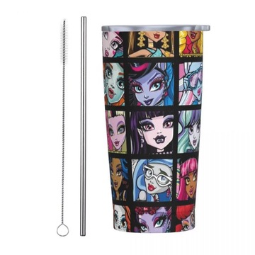 20 uncji Kubek termiczny Monster High Collage z izolacją ze słomkami i pok