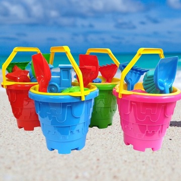Набор песочных игрушек для пляжной песочницы, большое ведро, лейка, формочки.
