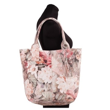 РОЗОВАЯ СУМКА С ЦВЕТАМИ КОЖАНАЯ СУМКА-ШОППЕР VERA PELLE