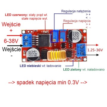 Модуль зарядки аккумуляторов XL4015, 5 А, 6–38 В
