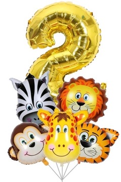 ZESTAW BALONY 2 URODZINY DRUGIE ZOO zwierzęta 6szt