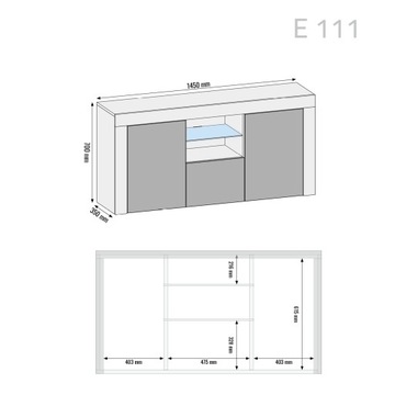 КОМОД СТОЛИК ШКАФ ДУБ/БЕЛЫЙ ГЛЯНЦЕВЫЙ RTV E111