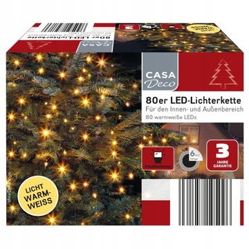 Lampki CHOINKOWE ZEWNĘTRZNE 80 LED 8 PROGRAMÓW CIEPŁE