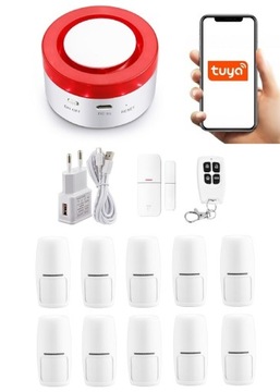 BEZPRZEWODOWA SYRENA ALARMOWA WiFi TUYA SMART PO POLSKU +10xPIR