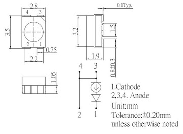 10 красных светодиодов SMD 625нм, 12В, PLCC-4, 3528