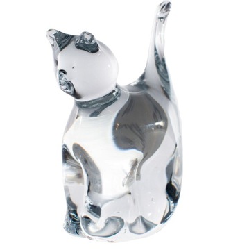 Figurka szklana kotek 17 cm RZEŹBA BEZBARWNY