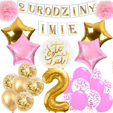 ZESTAW NA 2 URODZINY + IMIĘ BANER BALONY DWA LATKA