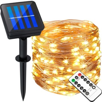 GIRLANDA SOLARNA OGRODOWA DRUCIKI DRUT ŁAŃCUCH ŚWIETLNY 200 LED 21m + PILOT