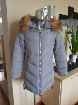 KURTKA kaptur futerko szarość zip M 38