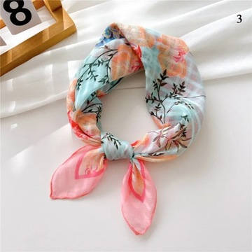 Cotton Linen Neck Scarf For Women Colorful Floral Handkerchief Small