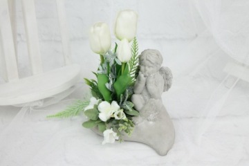 Ангел на могиле, украшение, композиция СЕРДЦЕ, кладбище