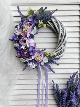 ВЕСЕННИЙ ЦВЕТОЧНЫЙ ВЕНОК ДЛЯ ДВЕРИ, ПЛЕТЕННЫЙ КРЕМ, ЛАВАНДА, ВЕНОК ИЗ ЛИЛЫ