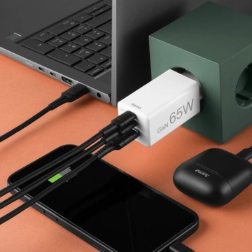 Сетевое зарядное устройство Mega fast Hama GaN 65 Вт PD/QC, 2 выхода USB-C, 1 выход USB-A