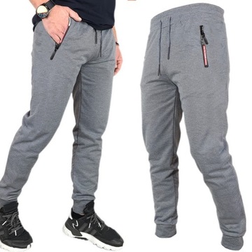 SPODNIE DRESOWE MĘSKIE DRESY modne JOGGERY kieszenie zamek bawełna, 2XL/3XL