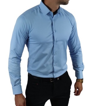 Klasyczna elegancka koszula slim fit ciemny błękit ESP06 - XXL