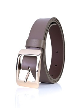 SKÓRZANY Pasek Damski 3cm ZŁOTA KLAMRA Cappuccino